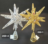 Vârf Brad Crăciun Stea 3D Sclipici Auriu sau Argintiu